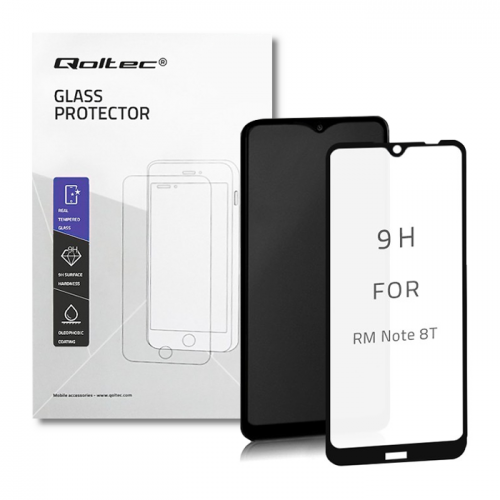 Qoltec Premium tempered glass screen protector for Xiaomi Redmi Note 8T | FULL COVERED | BLACK | 6D