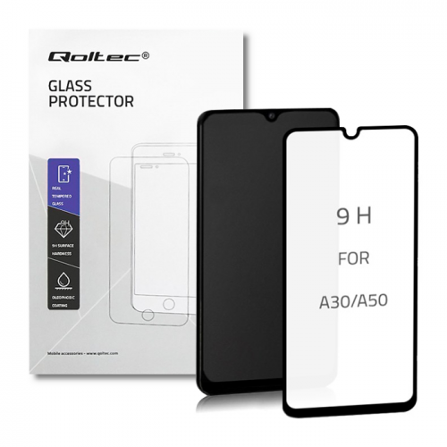 Qoltec Premium tempered glass screen protector for Samsung Galaxy A30s | FULL COVERED | BLACK | 6D