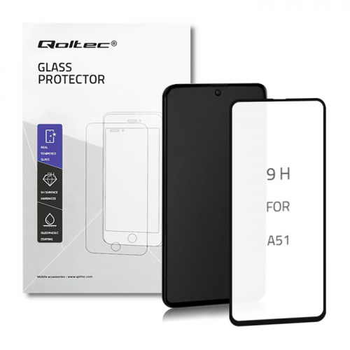 Qoltec Premium tempered glass screen protector for Samsung Galaxy A51 | FULL COVERED | BLACK | 6D