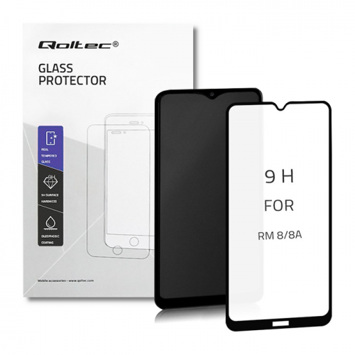 Qoltec Premium tempered glass screen protector for Xiaomi Redmi 8A | FULL COVERED | BLACK | 6D