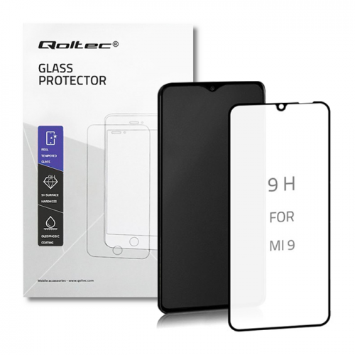 Qoltec Premium tempered glass screen protector for Xiaomi Mi 9 Lite | FULL COVERED | BLACK | 6D