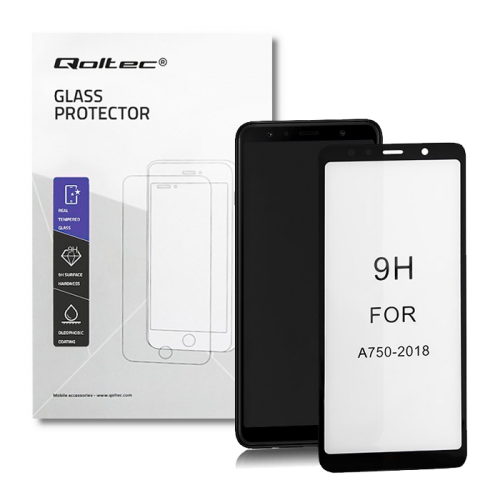 Qoltec Premium tempered glass screen protector for Samsung Galaxy A7 2018 | FULL COVERED | BLACK | 6D