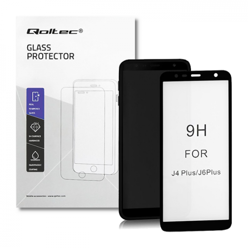 Qoltec Premium tempered glass screen protector for Samsung Galaxy J6+ (2018) | FULL COVERED | BLACK | 6D