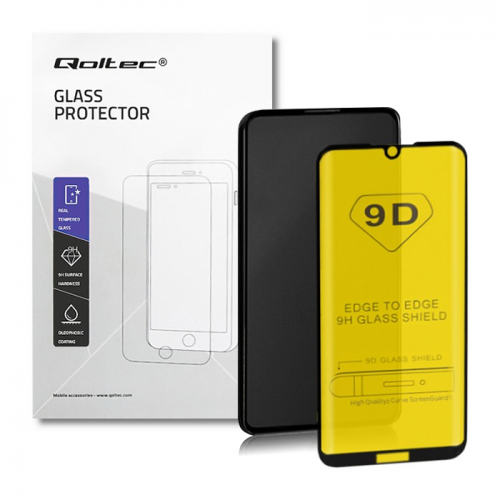 Qoltec Premium tempered glass screen protector for Huawei Y5 2019 | FULL COVERED | BLACK | 9D