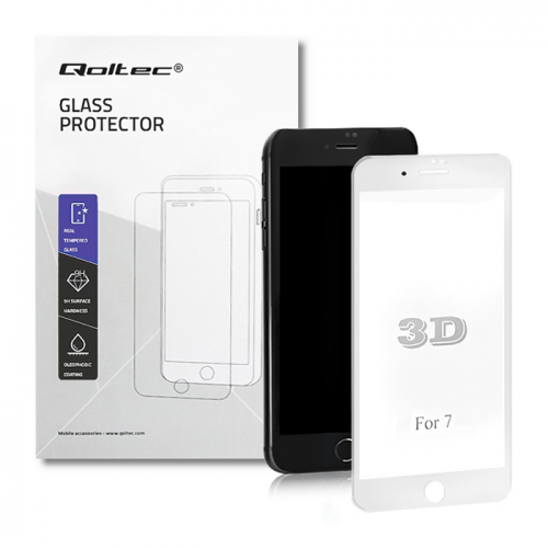 Qoltec Premium tempered glass screen protectors for Apple iPhone 7 | WHITE | 5D