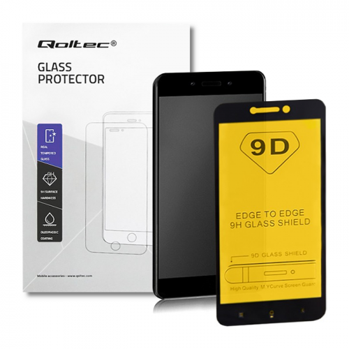 Qoltec Premium tempered glass screen protector for Xiaomi Redmi 5A | FULL COVERED | BLACK | 9D