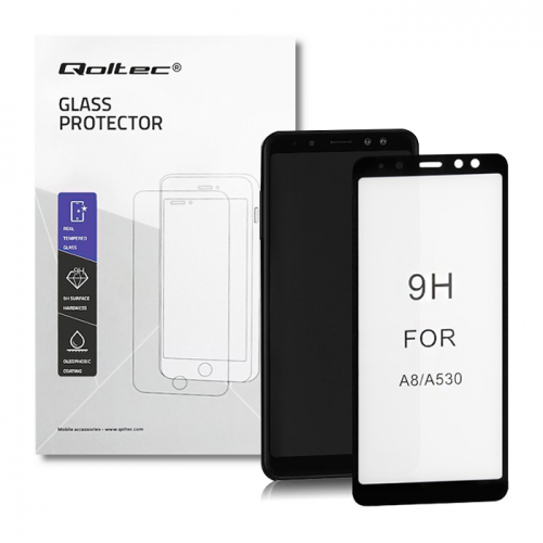 Qoltec Premium tempered glass screen protector for Samsung Galaxy A8 2018 | FULL COVERED | BLACK | 6D