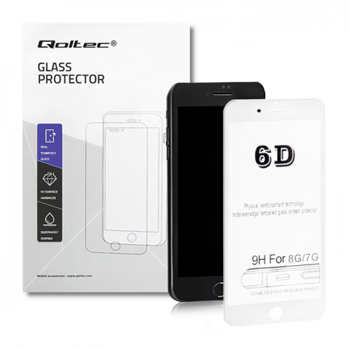 Qoltec Premium tempered glass screen protector for Apple iPhone 8 | 6D | FULL COVERED | WHITE