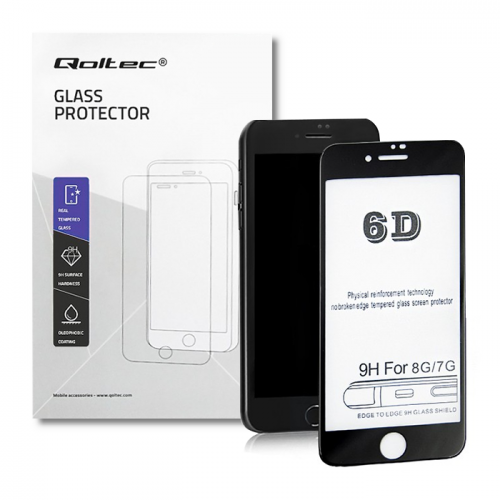 Qoltec Premium tempered glass screen protector for Apple iPhone 7 | 6D | Full covered | Black