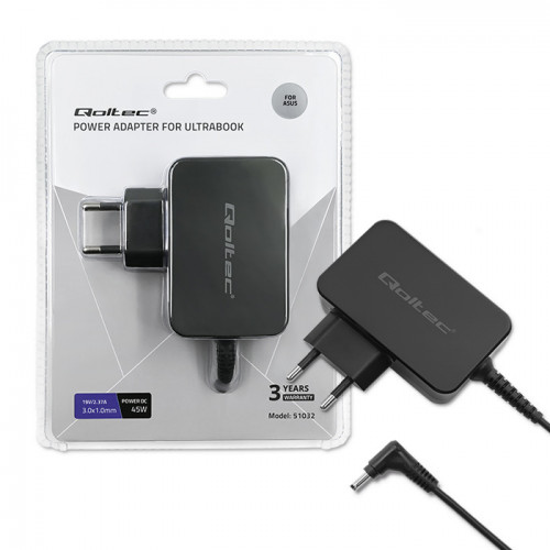 Qoltec Power adapter for ultrabook laptop Asus 45W | 19V | 2.37A | 3.0*1.0