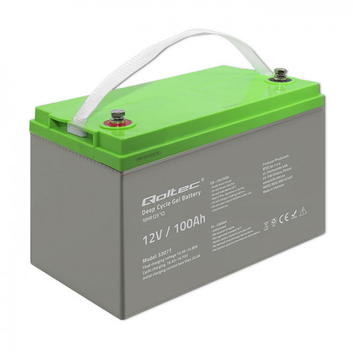 Qoltec Deep Cycle Gel Battery | 12V | 100Ah | 30.5kg | Maintenance-free | Professional | LongLife | PV, UPS, camper