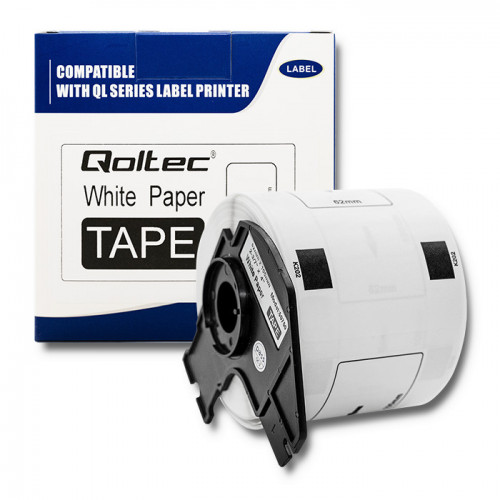 Qoltec Tape for BROTHER DK-11202 | 62mm x 100mm | 300 labels | White/Black print | Roll with holder