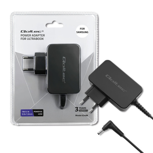 Qoltec Power adapter for ultrabook laptop Samsung 40W | 19V | 2.1A | 3.0*1.0