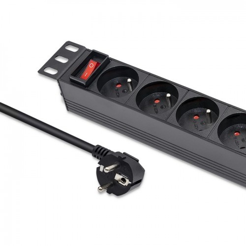 Qoltec Aluminium Power strip for RACK 10'' | 1U | 16A | PDU | 4xFRENCH | 1.8m