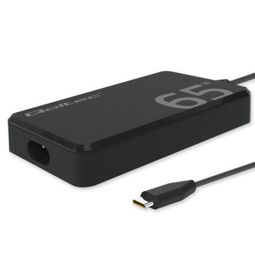 Qoltec 65W GaN Super Fast SLIM power charger | PD | 5-20V | 3.25A | USB-C 3.1 | Laptop | MacBook | Smartphone | + cable