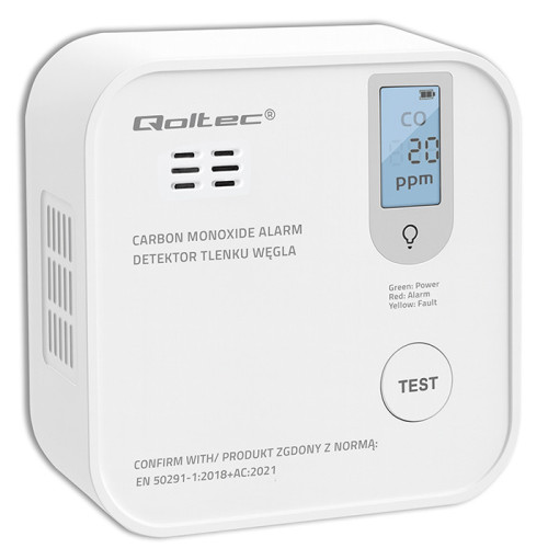 Qoltec Certified wireless Carbon monoxide (CO) sensor with battery | sensor service life 10 years | alarm 85dB | LED