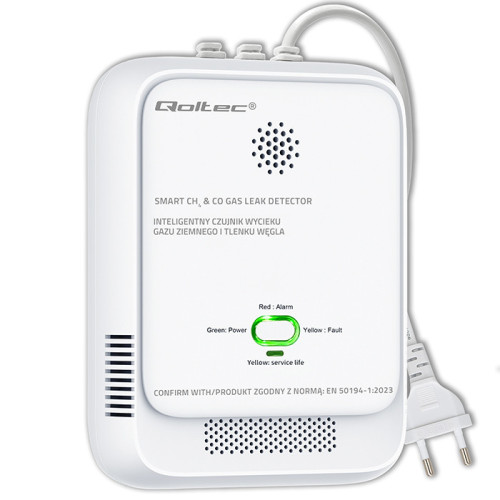 Qoltec Certified wireless Gas Leak (CH4) and Carbon monoxide (CO) detector | alarm 85dB | LED