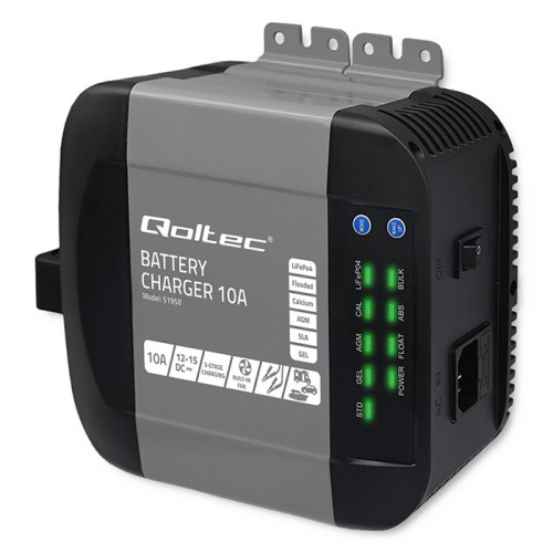 Qoltec Smart Monolith charger for LiFePO4 AGM GEL SLA batteries | 10A | 12V