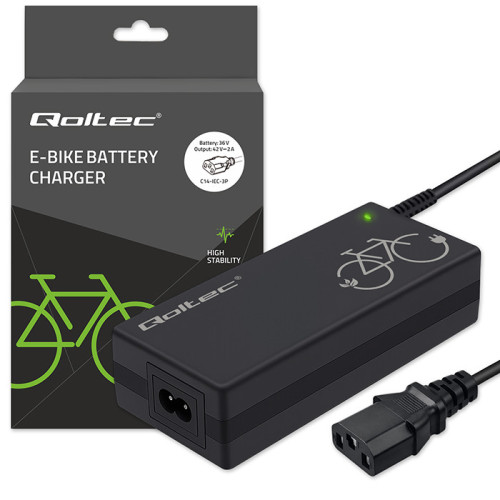 Qoltec Fast charger for e-bike 36V | 42V | 2A | IEC C13 connector | for C14-IEC-3Pin +power cable
