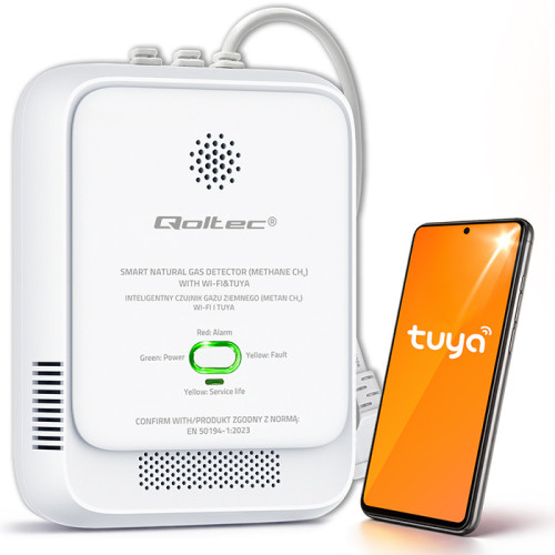Qoltec Certified Natural Gas Leak Sensor | CH4 detector | NG | Tuya | Wi-Fi | 85dB alarm | LED 