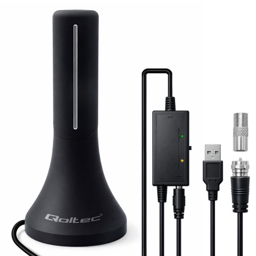 Qoltec Internal High-Power DVB-T/T2 TV Antenna | signal amplifier | 4K | high gain 32dBi | 360&ordm; | 4m 