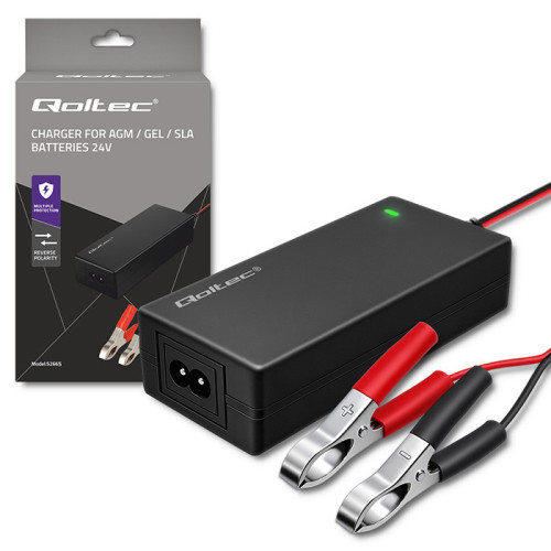 Qoltec Automatic charger for AGM GEL STD batteries | 24V charger | 2A | 48W | LED | 1.8m cable
