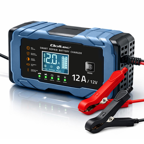Qoltec Intelligent microprocessor charger 12V 12A | Rectifier with repair function | AGM GEL LiFePO4 | 9-stage charging 
