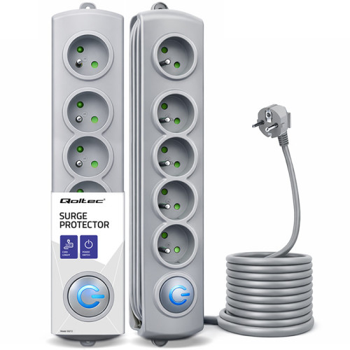 Qoltec Surge protector | 5 sockets | 3m | Grey