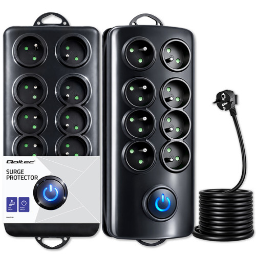 Qoltec Surge protector | 8 sockets | 2.5m | Black