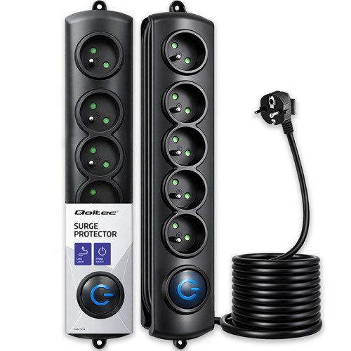 Qoltec Surge protector | 5 sockets | 3m | Black