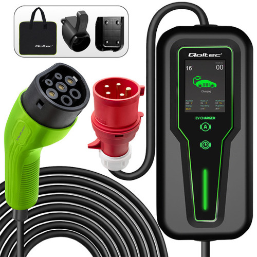 Qoltec Mobile charger for EV with regulation 2in1 type2 | 7kW | 230V | CEE 32A | LCD | Portable | Wallbox | 5m