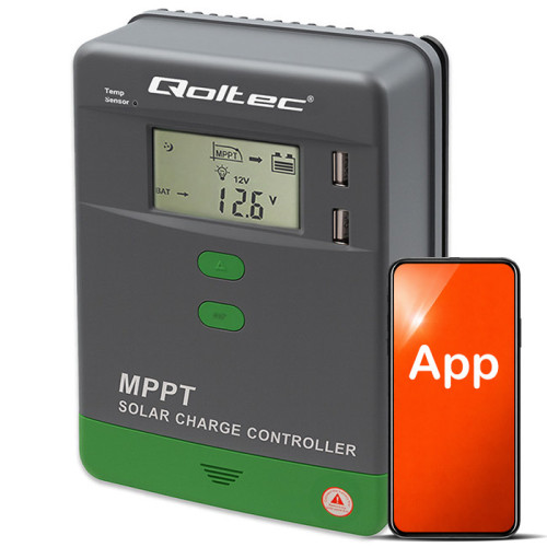 Qoltec Solar Charge Controller MPPT with Temperature Sensor 20A | 12V / 24V | LCD | 2 x USB