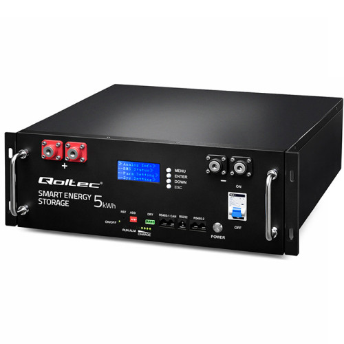 Qoltec Stable Energy storage LiFePO4 for RACK |5.12kWh | 51.2V | 100Ah | BMS| LCD