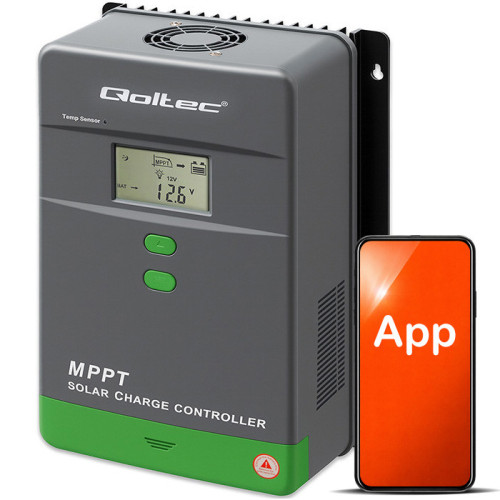 Qoltec Solar Charge Controller MPPT with Temperature Sensor 80A | 12V / 24V | LCD | Bluetooth | APP | GEL | LiFePO4
