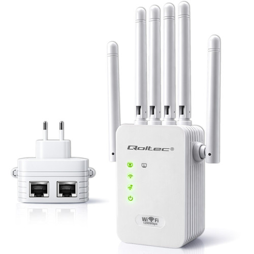 Qoltec WiFi 5 Signal Booster | Repeater | Access Point | AC1200 | 6 antennas | 2x RJ45 | 128MB