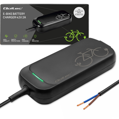 Qoltec Fast Charger for e-bike 36V | 42V | 2A | open cable without plug | waterproof + power cable