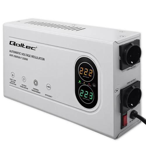 Qoltec Automatic Voltage Stabilizer AVR 2000VA | 1200W | Compact | Toroidal transformer