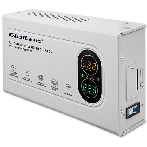 Qoltec Automatic Voltage Stabilizer AVR 3000VA | 1800W | Compact | Toroidal transformer