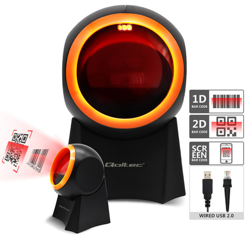 Qoltec Stationary barcode reader and QR code scanner | 1D 2D | USB