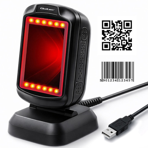 Qoltec Stationary barcode reader and QR code scanner | 1D 2D | USB | Fast