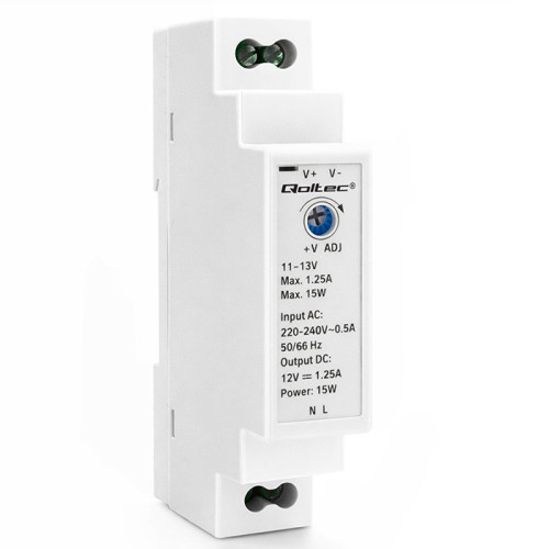 Qoltec DIN rail power supply | 15W | 12V | 1.25A | Gray