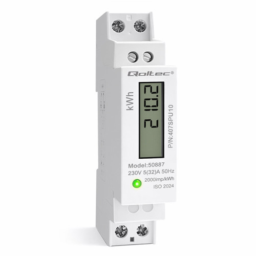Qoltec Single-phase electronic energy meter | DIN rail | 230V | LCD | 1P | Slim