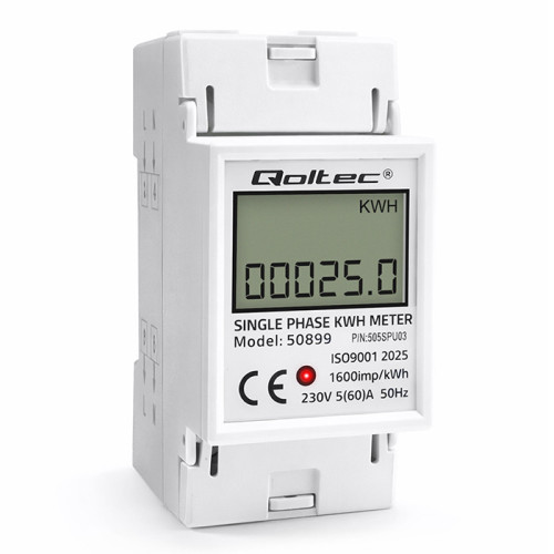 Qoltec Single phase electronic energy consumption meter | 230 V | LCD | 2P | DIN rail