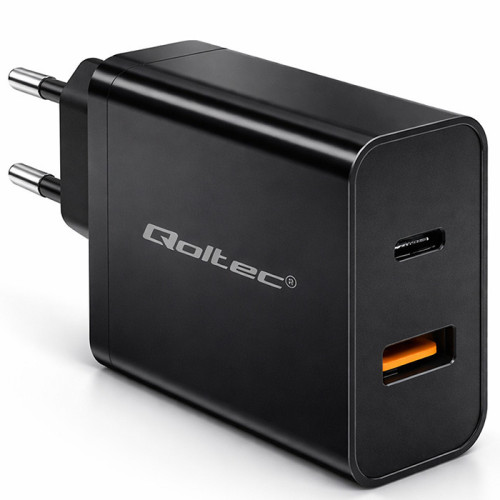 Qoltec Super Quick PD charger | 1xUSB-C | 1xUSB| 90W | 5-20V | 2.4-4.35A | Laptop | Smartfon | Black