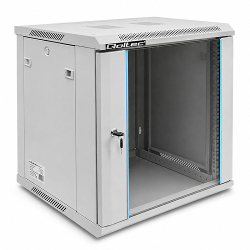 Qoltec RACK Cabinet 19" | 12U | 600 x 635 x 450 | Tempered doors | Hanging | Steel case | Lock | Grey
