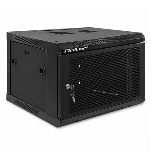 Qoltec RACK 19" Cabinet | 6U | 600 x 370 x 600 | Perforated doors | Hanging | Steel case | Lock | Black
