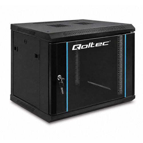 Qoltec RACK Cabinet 19" | 9U | 600 x 500 x 450 | Tempered doors | Hanging | Steel case | Lock | Black