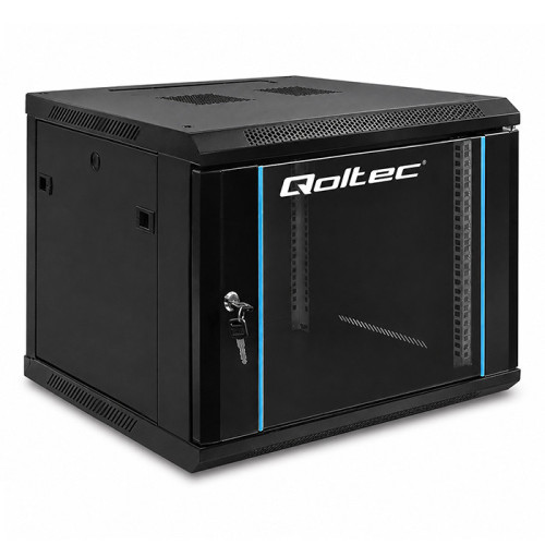Qoltec RACK Cabinet 19" | 9U | 600 x 500 x 600 | Tempered doors | Hanging | Steel case | Lock | Black