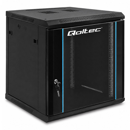 Qoltec RACK Cabinet 19 "| 12U | 600 x 635 x 600 | Tempered doors | Hanging | Steel case | Lock | Black