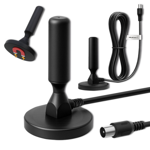 Qoltec Indoor DVB-T2 TV Antenna with Magnetic Base | 3m Cable 